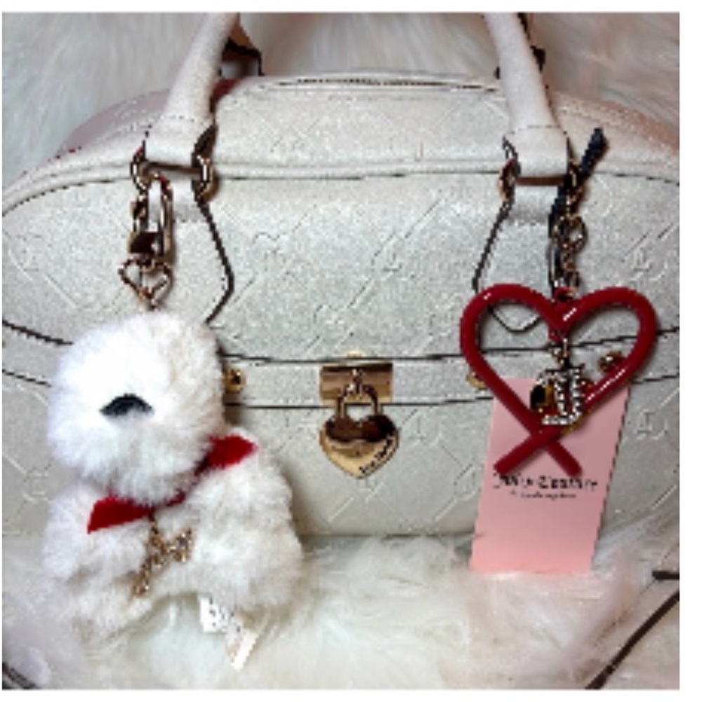 Juicy Dome Satchel Handbag with Red Heart and Plush Bear Charms